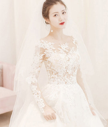 Runhufu Wedding Dress 2023 New Full Sleeve Classic Embroidery Lace Up Ball Gown Princess Wedding Dresses Robe De Mariee